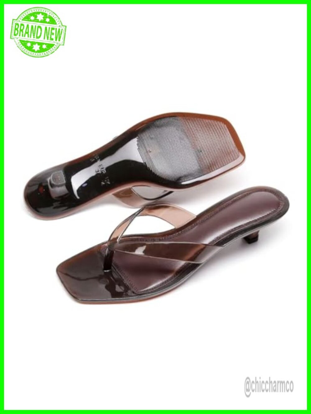 Clear Jelly Thong Heeled Sandals Kitten Heel Mules Square Open Toe Summer Beach - Picture 2 of 6